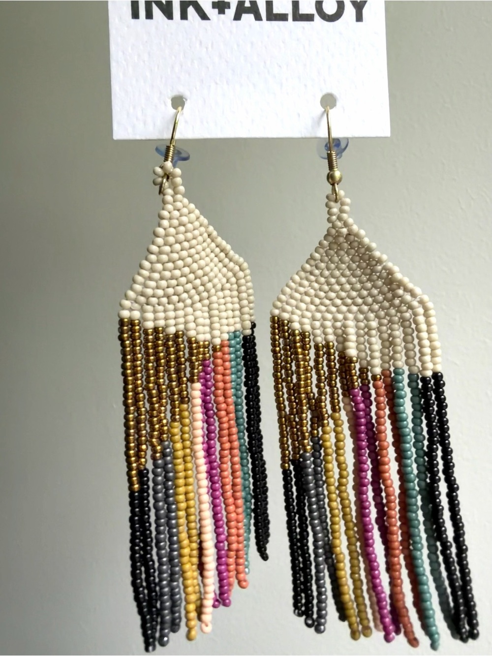 Ink + Alloy Cream Multicolor Beaded Fringe Earrings